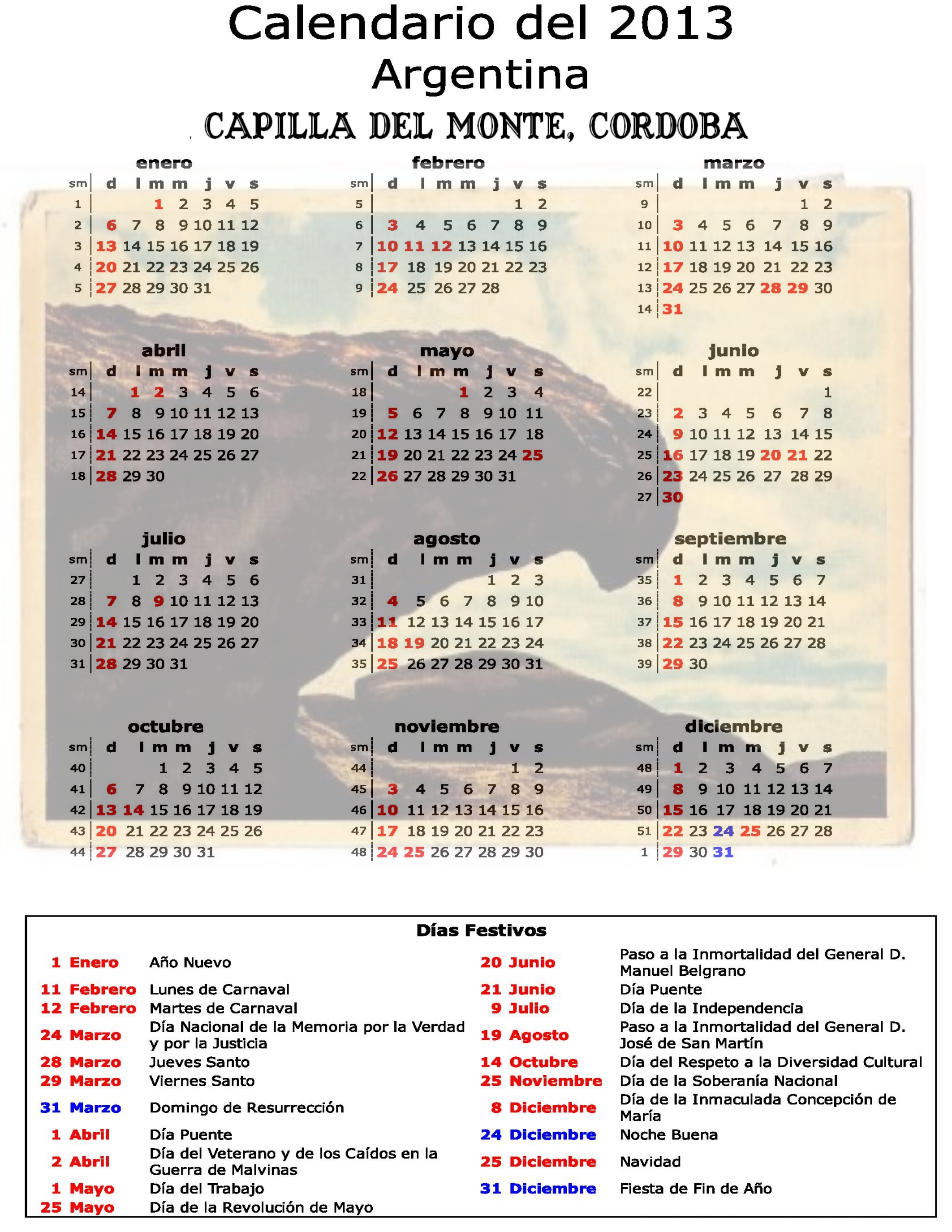 Calendario 2012 Feriados Nacionales Venezuela